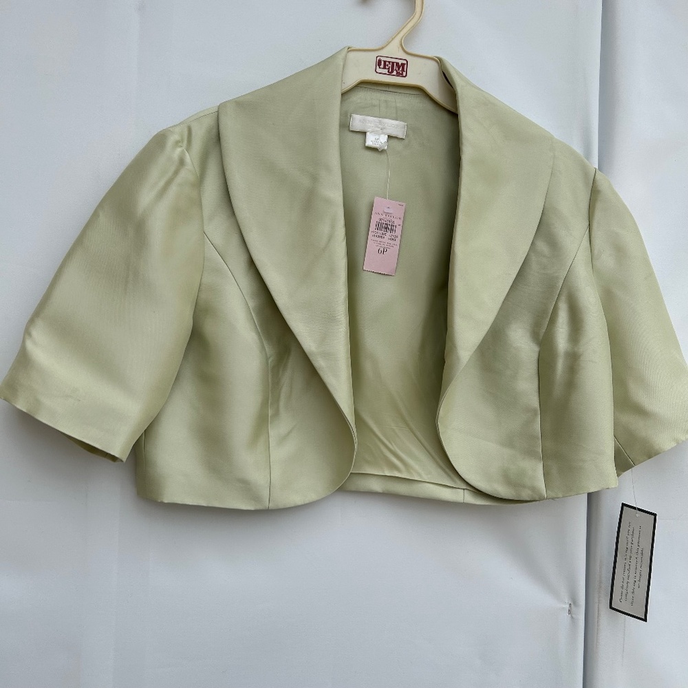 ANN TAYLOR Petites 100% Silk Open Front Shrug Cropped Light Green Size 6P